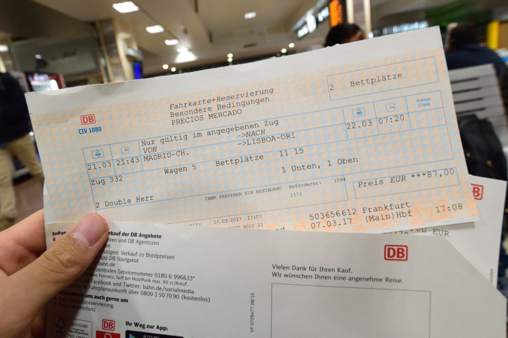 ヨーロッパの寝台列車の切符