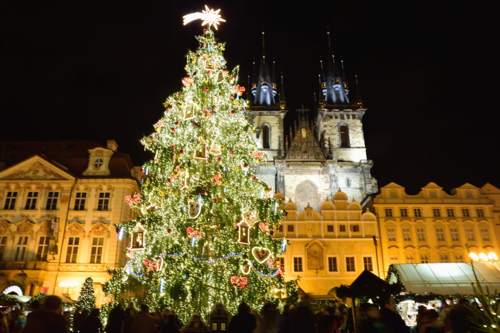 クリスマスツリーと、プラハ、ティーン教会